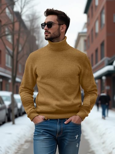 URBAN BUCK Turtleneck Men Long Sleeve Knitted Shirt - Ultra Soft Cotton Slim Fit Ribbed Turtle Neck Sweater for Men2