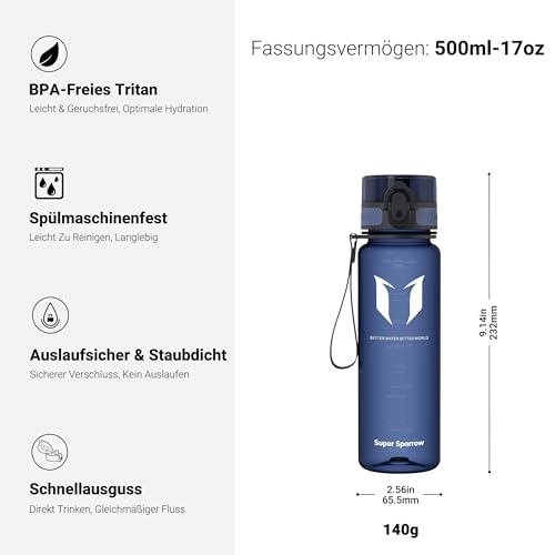Super Sparrow Trinkflasche - Tritan Wasserflasche - 500ml - BPA-frei - Ideale Sportflasche - Sport, Wasser, Fahrrad, Fitness, Uni… – Ansicht 3