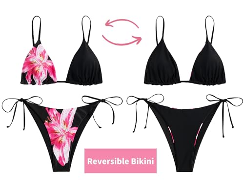 Image of ZAFUL Women's Triangle Bikini Floral String Bikini Set Two Piece Swimsuit Bathing Suits