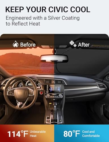 Image of Proadsy 2026 Upgrade Windshield Sun Shade Custom Fit Honda Civic 2016-2021 4-Layer Foldable Front Sunshade Protector Sun Visor Blocks UV Rays Keep Car Cooler Accessories