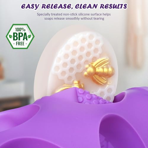 Image of HKNMTT Square Oval Soap Molds 2Pcs 6-Cavity Non-Stick Silicone Mold | Bee Honeycomb Flower Mold for Candy Shower Steamer Homemade Bath Bomb Lotion Shampoo Chocolate Bar DIY Craft Food Grade