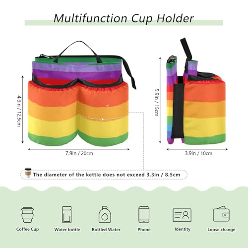 Image of Luggage Cup Holder for Suitcases Free Hands Suitcase Cup Holder Travel Luggage Drink Holder Portable Luggage Cup Caddy Bag Carrier with Handle Vibrant Colorful Stripes