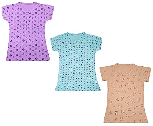 Image of indi weaves Girls Printed Cotton Half Sleeves Tshirts (Pack of 3)