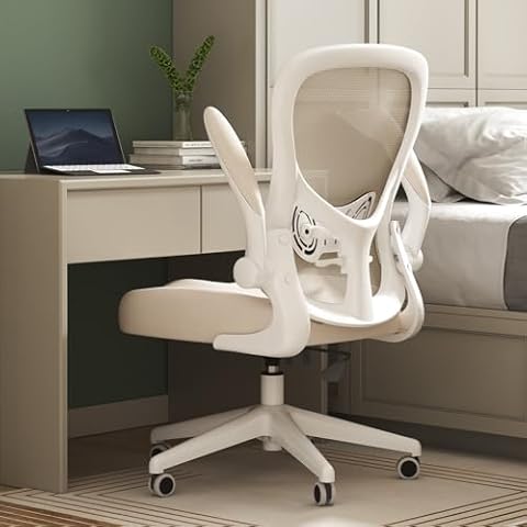 Hbada Office Chair Ergonomic Desk Chair, Office Desk Chairs with PU Silent Wheels, Breathable Mesh Computer Chair with Adjustable Lumbar Support, Flip-up Armrests, Tilt Function, Grey Cover