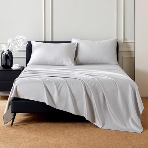 Yuncojin Queen Size 4 Piece Sheet Set - Breathable & Cooling Bed Sheets Set-Luxury Bedding for Women, Men, Kids & Teens - Deep Pockets, Easy Secure Fit, Soft and Wrinkle Free,Satin Sheets,Light Grey