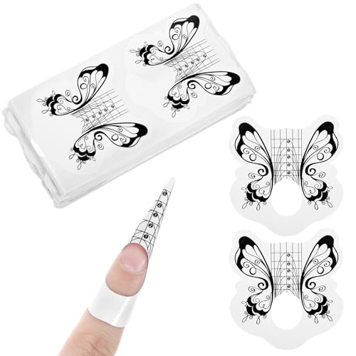 JIEYAO 200 Stück Nagel Schablonen,Selbstklebende Butterfly Schwarz Nagelschablonen Modellier Schablone Selbstklebend für Gel-Nägel Nail Forms für Nagel-Verlängerung Künstliche Fingernagel DIY Maniküre