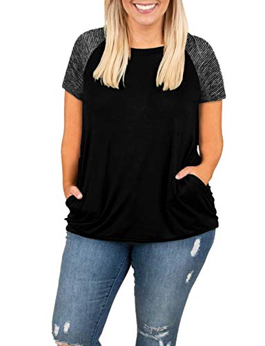 Womens Tops Plus Size Raglan Shirt 3/4 Sleeve Short Sleeve Striped Crew Neck