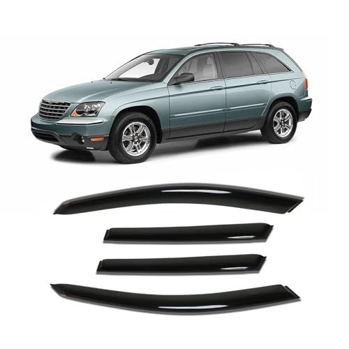 Image of Rain Guards Window Visor for 2004-2008 Chrysler Pacifica Out-Channel | Shields Vent Deflector Shade Wind Dark Smoke 2005 2006 2007 04 05 06 07 08, Tape-On Outside-Mount, 4PCS