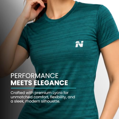 Image of NINQ Women's Athletic Compression Wear - Full Sleeve Workout & Training T-Shirt Designed for Gym, Running, Yoga, and Sports. Breathable, Stretchable
