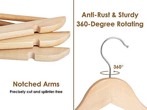 StorageWorks Wooden Hangers 20 Pack, Wood Coat Hanger for Coats, Shirts, Jackets, Pants, Suits, Natural Wood Color