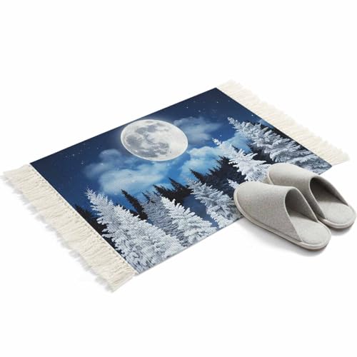 Xibuciein Winter Moon Runner Rug for Hallway Starry Night Snowy