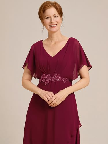 Image of Ever-Pretty Women's Formal Dress A Line V Neck Applique Waist Tea Length Wedding Guest Dress 02027