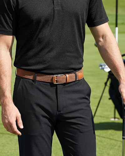 Image of CHAOREN Mens Stretch Belt - 1 3 /8 inch Elastic Braided Golf Belt for Men - Stretchy Web Fit Summer Casual Jeans