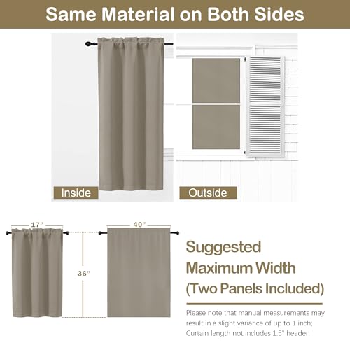 Image of Stone Curtains for Small Window Treatment, Light Blocking Short Kitchen Window Curtains Over Sink, Dual Rod Pocket Half Window Tiers for Bathroom Basement, Each 40Wx36L, 2 PCS