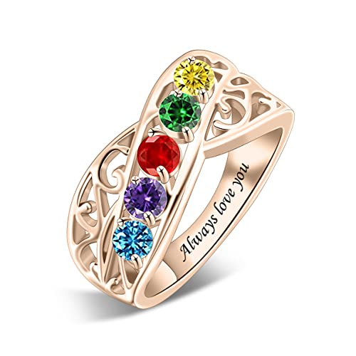 Yitub Sterling Silver Personalized Mothers Ring With 1-6 Simulated Birthstones Custom Family Rings Mothers Day Birthday Anniversary Jewelry Gifts For Mom Grandma (5 Stones) #TOP4