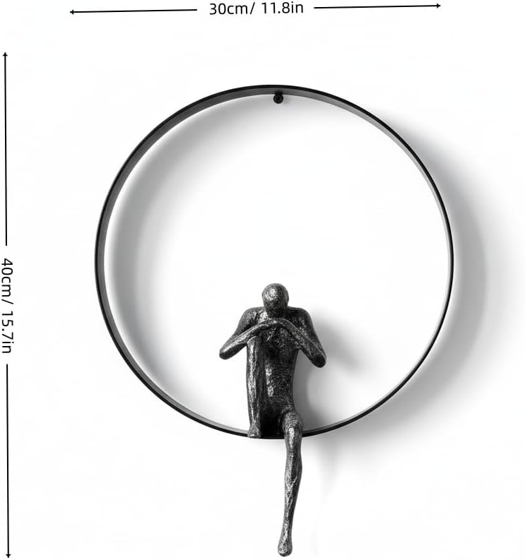 ZSKXJBPF 3D Metal Wall Art Sculpture with Resin Thinker Figures, Modern Minimalist Iron Ring Wall Decor for Living Room Bedroom Office, Contemporary Hanging Artwork Home Decoration Gift (A)