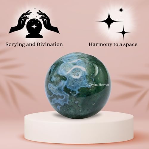 Image of Certified Moss Agate Crystal Ball for Meditation - Premium Crystal Vastu Items for Home and Feng Shui Items for Good Luck - Ideal for Pooja Supplies and Spiritual Practices (1 Inch)