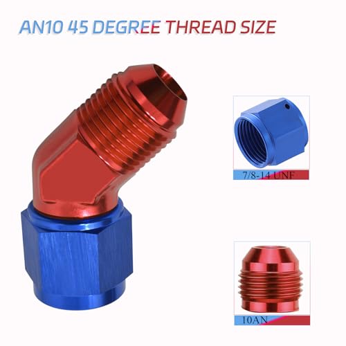 FYWZ AN10 Fuel System Fittings, Aluminum 10AN Female to AN10 Male Flare 45 Degree Swivel Fitting Adapter for Oil Pump/Fuel Pump/Filters/Water/Air Line -Blue-Red-2 PC - Image 4
