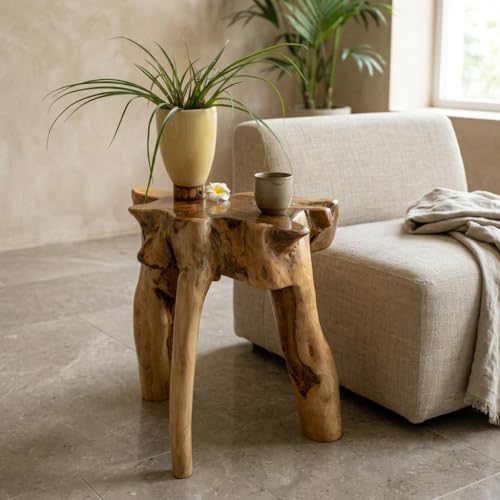 Kinaree Table d'appoint en bois de teck massif - Base mékong - Table d'appoint en bois de teck -...