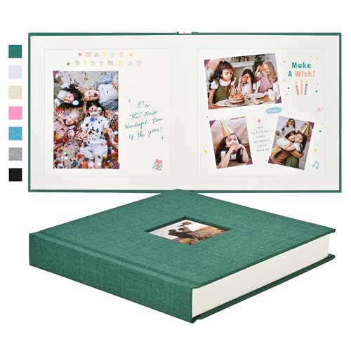 Pssoss 8x8 Inch DIY Scrapbook Album, Linen Hardcover, 40 Pages, Dark Green