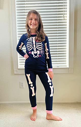 Kids Skeleton Pajamas Glow in the Dark 100% Cotton Sleepwear Toddler Girls Boys Skull Halloween Pjs Sets 3t-10t2