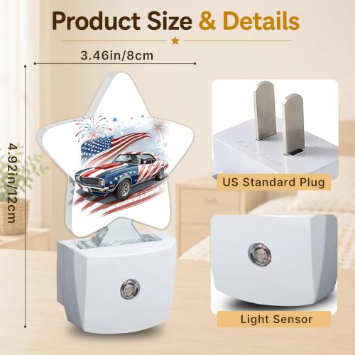 Image of Star Night Light Plug in, American Flag Dusk to Dawn Sensor Night Light, Soft Glow Lamp for Kids Bedroom Nursery Hallway Bathroom, Energy Saving Compact Design