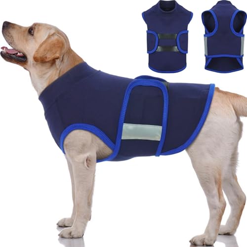 IECOii Adjustble Dog Calming Shirt,Comfort Dog Anxiety Relief Coat Vest for Thunderstorm,Travel,4th of July Fireworks,Vet Visits,Separation,Skin-Friendly & Soft Dogs Anxiety Jacket Vest,Blue,M