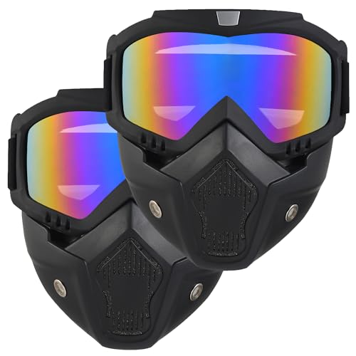 OQUQO 2 Pack Airsoft Mask Full Face, Tactical Mask, Motorcycle Helmet Goggles with Removable Face Mask for Men Women