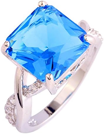 Empsoul 925 Sterling Silver Plated Emerald Cut Filled 10x12mm Amethyst Dainty Hollow Wedding Ring for Women