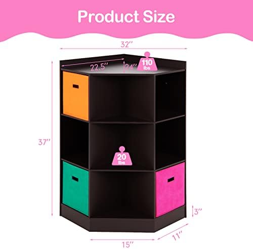 Costzon 9-Cubby Kids Bookcase with Large Storage Bins, Children's Corner Cabinet with 6 Cubes and 3 Shelves, Wooden Toy Organizers and Storage Book Shelves for Playroom Kids Room Nursery (Espresso) 2 416ayMVEBTL. AC
