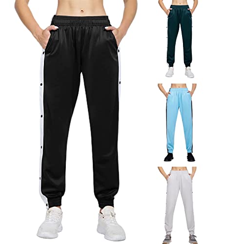 Women's High Waisted Split Side Striped Active Tearaway Sweatpants With Pocket Joggers Snap Button Track Pants (Black, Medium) #TOP4