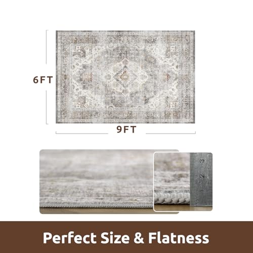 AMOAMI-Area Rug 6X9 Rugs for Living Room-Vintage Soft Grey Rugs for Bedroom-Non Slip Carpet-Machine Washable Rug for Dining Room Living Room Bedroom Office Under Table