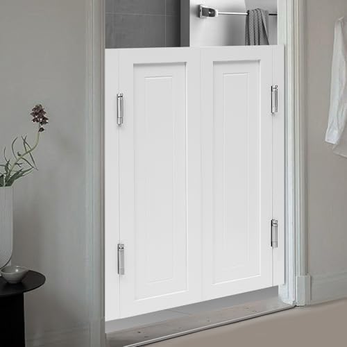 White Wooden Double Swing Cafe Doors 31.5x35.4in, Half Entrance Partition with 4 Metal Hinges for Kitchen, Bar, Cellar, Porch, Barn - Stylish & Durable