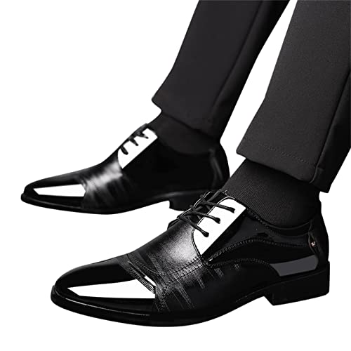 Mens Elegant Derbby Patent Cap Toe Derbby for Men Comfortable Leather Dressy Shoes with Low Heel Mens Supple Business Formal Shoes Casual Lace up Waterproof Daily Footwear[2