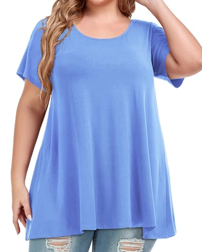 Image of JOELLYUS Plus Size Tops for Women Tunic Floral Casual Short Sleeves T Shirts Flowy Blouses 2026