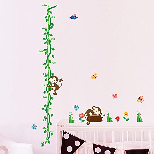 Wallpark Charmant Peu Singe Escalade Vert Vigne Croissance Hauteur Toise Amovible Stickers Muraux Autocollants, Enfants Bébé Chambre Pépinière DIY Décoratif Adhésif Stickers Mural Cover
