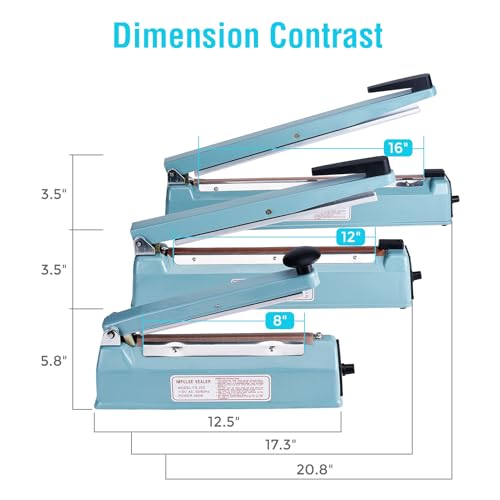 METRONIC Impulse Sealer 16 inch, Manual Heat Sealer Machine for Plastic Bags, Shrink Wrap Bag Sealers Heavy Duty Sealing Machine With Repair Kit (Blue)