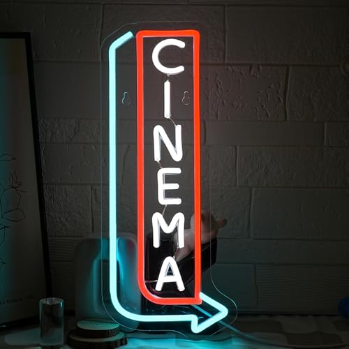 Letrero de neón de cine para decoración de pared, luz de neón roja y azul, luz de neón regulable, letrero de luz de neón, letra de película, letrero artístico de pared para sala de cine, entrada, sala