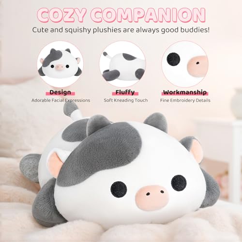 Mewaii Cute Cow Plush Pillow, Kawaii Plushies White Cow Stuffed Toys, Squishy Plushies, Cuddle Plush Pillow for Boys & Girls (20 Inch) - Image 6