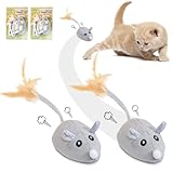 HIULLEN Katzenspielzeug Elektrisch Spielmaus, 2 Stück Magic Maus Katze, Interaktives Katzenspielzeug mit Federschwanz, katzenspielzeug Maus Elektrisch für Gegen Langeweile und Katzenauslauf