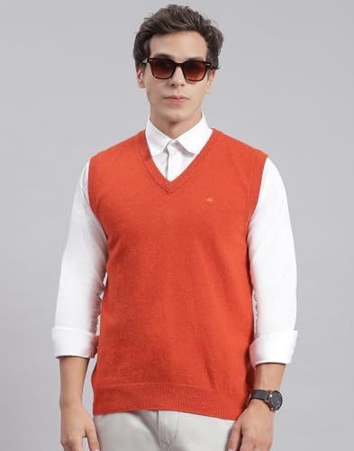 Image of Monte Carlo Off White Solid V Neck Sweater | Warm Woolen Pullover for Men | Soft Comfortable Knitted Winter Wear Sweater for Men's