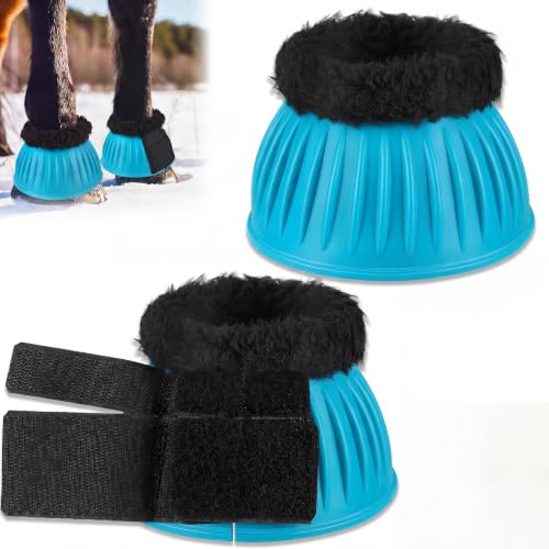 Image of Abbylike 1 Pair Fleece Horse Bell Boots Protect Against Hoof Impact Trauma, Rubber Bell Boots Horse Care for Turnout No Rub Design Comfort Quick Wrap Hook and Loop