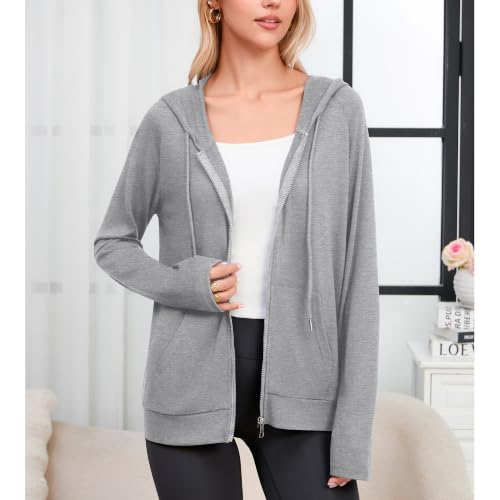 Image of Witsmile Zip Up Hoodie Women Oversized Sweatshirt Long Sleeve 2026 Fall Outfit Lightweight Jackets Workout Clothes