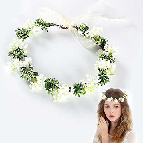 Corona de flores, corona de flores artificiales, corona de flores para novia, corona de flores, corona de flores, diadema con cinta ajustable, para el día de la madre, boda, fiesta, playa Cover