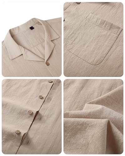 Image of Alimens & Gentle Mens Linen Shirts Cotton Hawaiian Shirts Short Sleeve Button Down Shirts Casual Summer Beach Tops