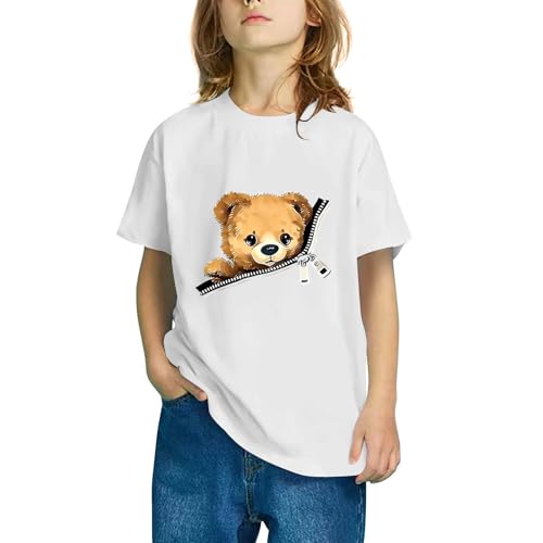 Girls Cute Teddy Bear Print Short Sleeve T Shirt Y2k Preppy Shirt Kids Spring Summer Blouse Basic Dressy Shirts4