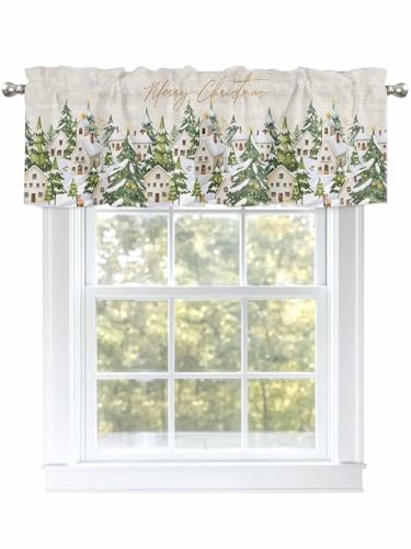 Dexnympq カフェカーテン 小窓用 クリスマス クリスマスツリー 雪の結晶 ホーム 水彩 カーテン おしゃれ 遮像 UVカット 遮熱 目隠し透けにくい ロッドポケット式 洗える キッチン 浴室 トレイ 子供部屋 喫茶店 洗面所 店舗飾り 軽量 1枚入