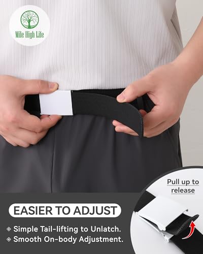 Image of Mile High Life Stretch Canvas Belt for Men, Golf Casual Elastic Web Belt, Top Military Buckle, Adjustable Cut to Fit