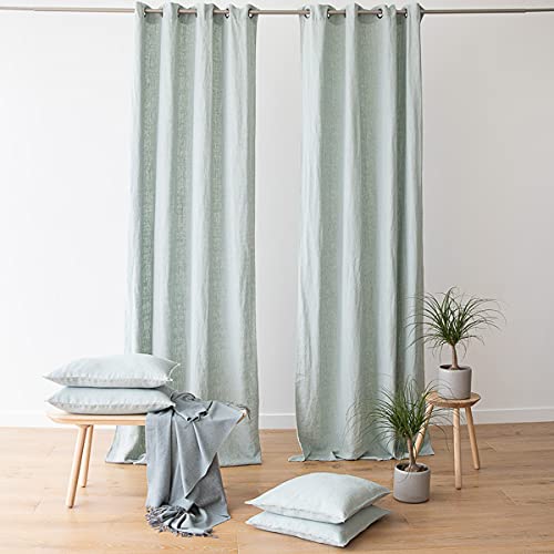 LinenMe Leinen Vorhänge mit Ösen Terra - Gardinen Leinen 100% - Natürliche leinenvorhänge für Fenster Schlafzimmer Wohnzimmer - Seeschaum
