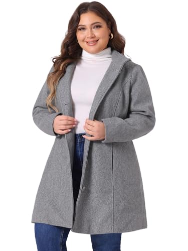 Agnes Orinda Peacoat for Women Plus Size Elegant Single Breasted Detachable Hooded Overcoat Trench Coat Jacket